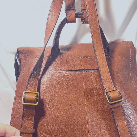 Fossil Brown/Camel Leather Backpack-Adjustable Strap-Phone Drop Pocket-Clean - Picture 10 of 15